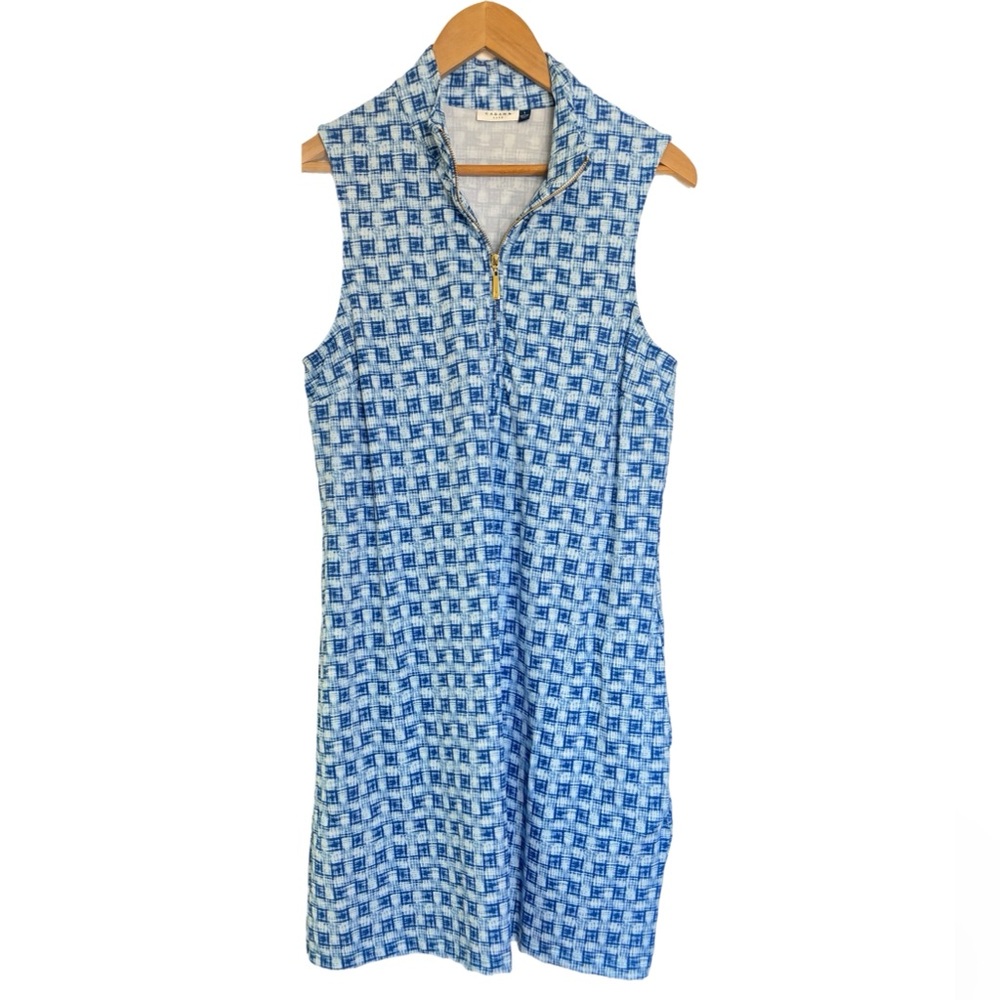 Cabana Life blue gradient check pattern knit stretch mini dress